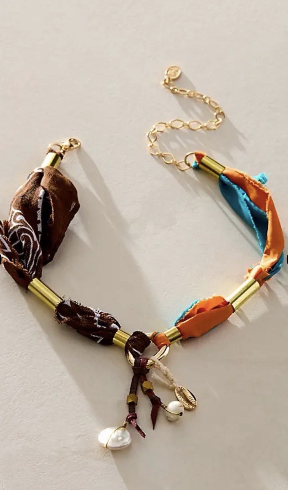 Free People Ariana Ost Alpha Choker Bandana Beading Shells Turquoise Orange NWT