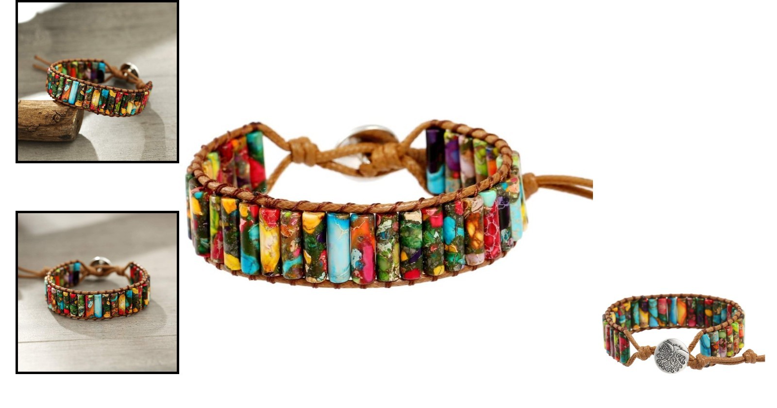 Artisan Crafted Natural Jasper Leather Wrap Bracelet – 6.5 Inch Adjustable Fit