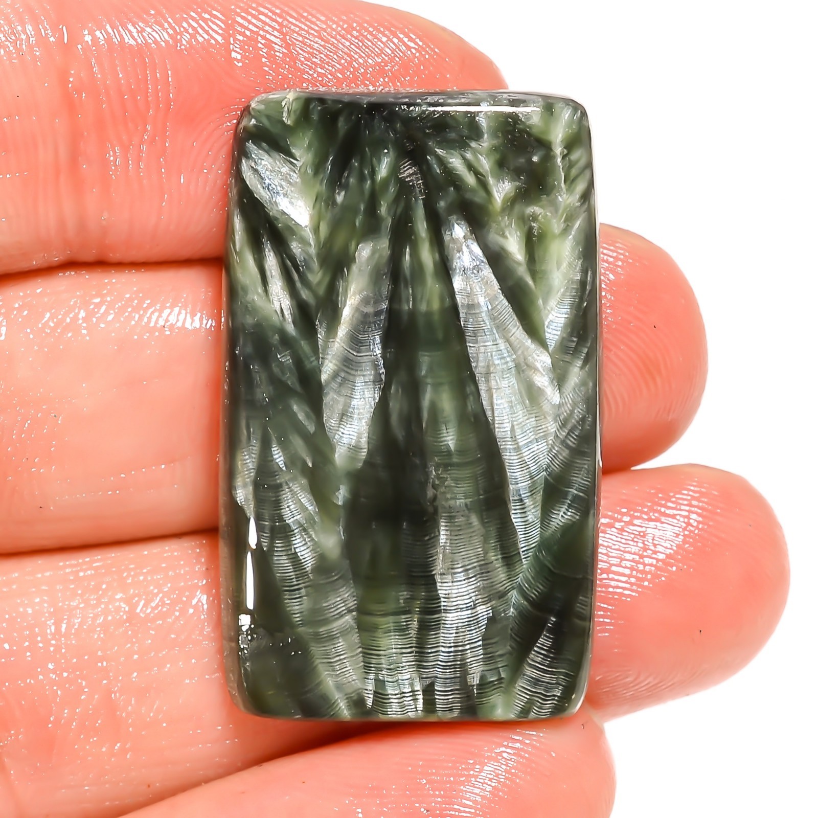 Green Seraphinite Cushion Shape Cabochon Natural Loose Stone 34.35 Cts 20x33x5mm