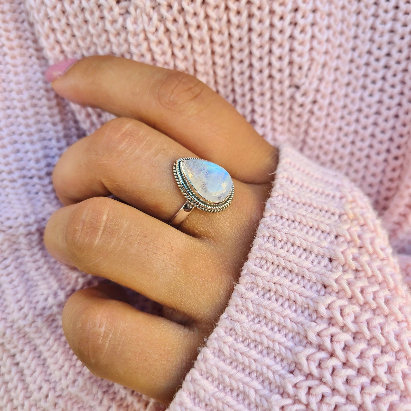 Genuine Moonstone 925 Sterling Silver Pear Shaped Ring Hand Made Ships From USA