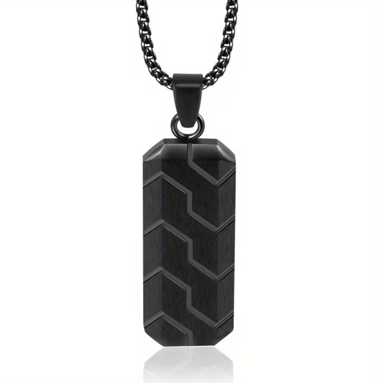 Men’s Black Stainless Steel Rectangle Bar Pendant Curb Link Chain Necklace, 60cm