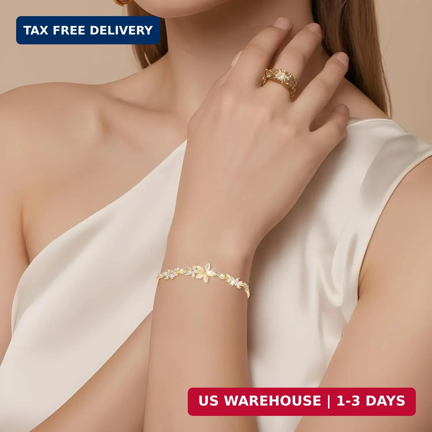 Gold Adjustable Bracelets for Women,Dainty Flower Bracelet Rhinestone Slider Flo