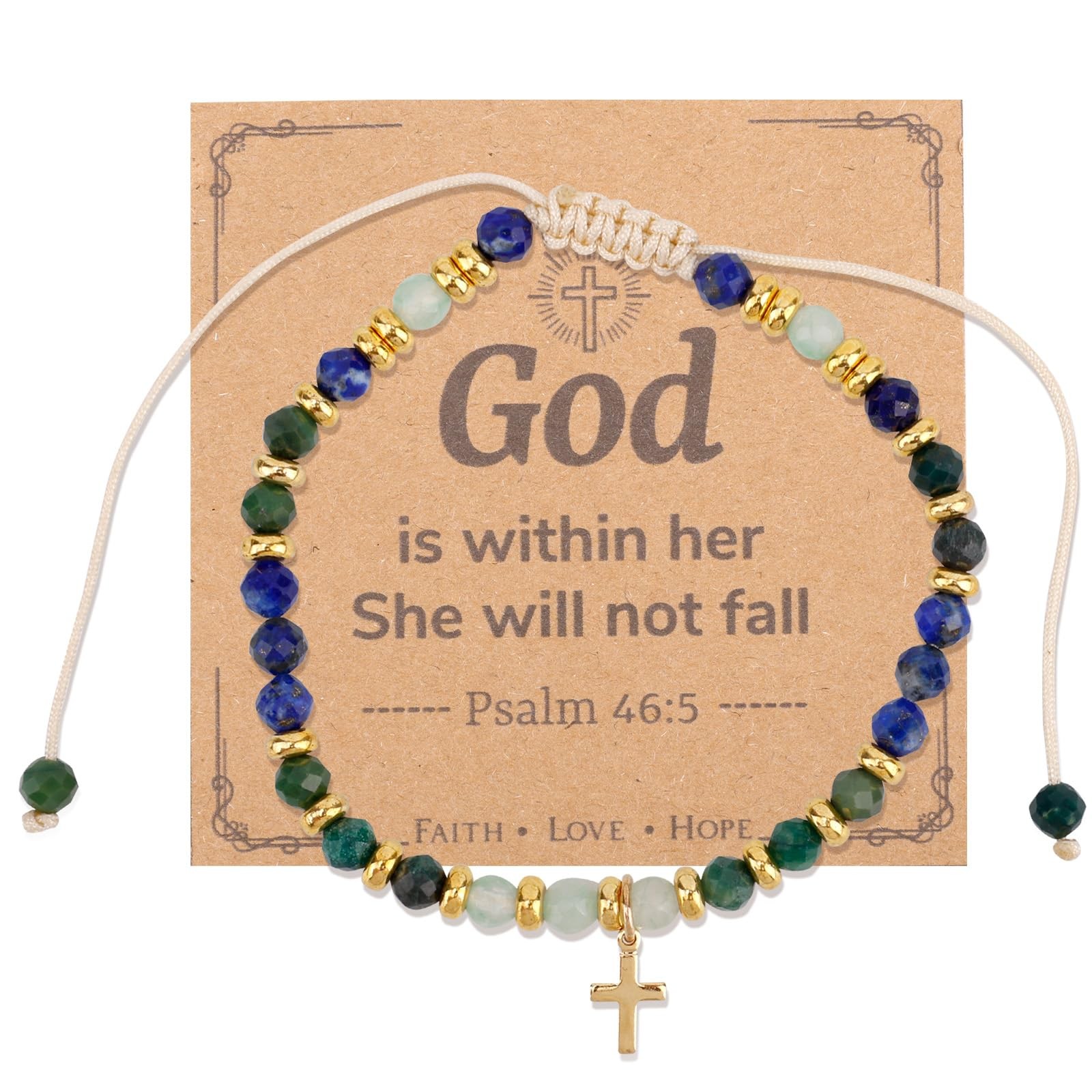 Mikovivi Christian Cross Bracelet, Adjustable Copper Alloy, Multicolor, Natural