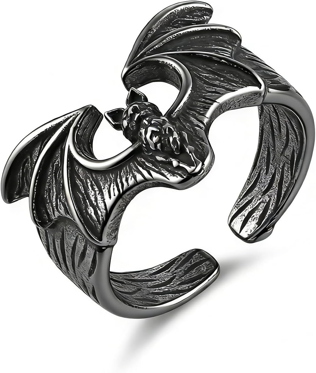 Bat Wing Ring Men Women Stainless Steel Gothic Punk Biker Adjustable Jewelry