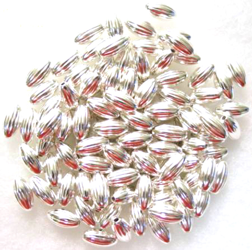 100 Groovie Silver Plated Oval Beads 4 x 8MM
