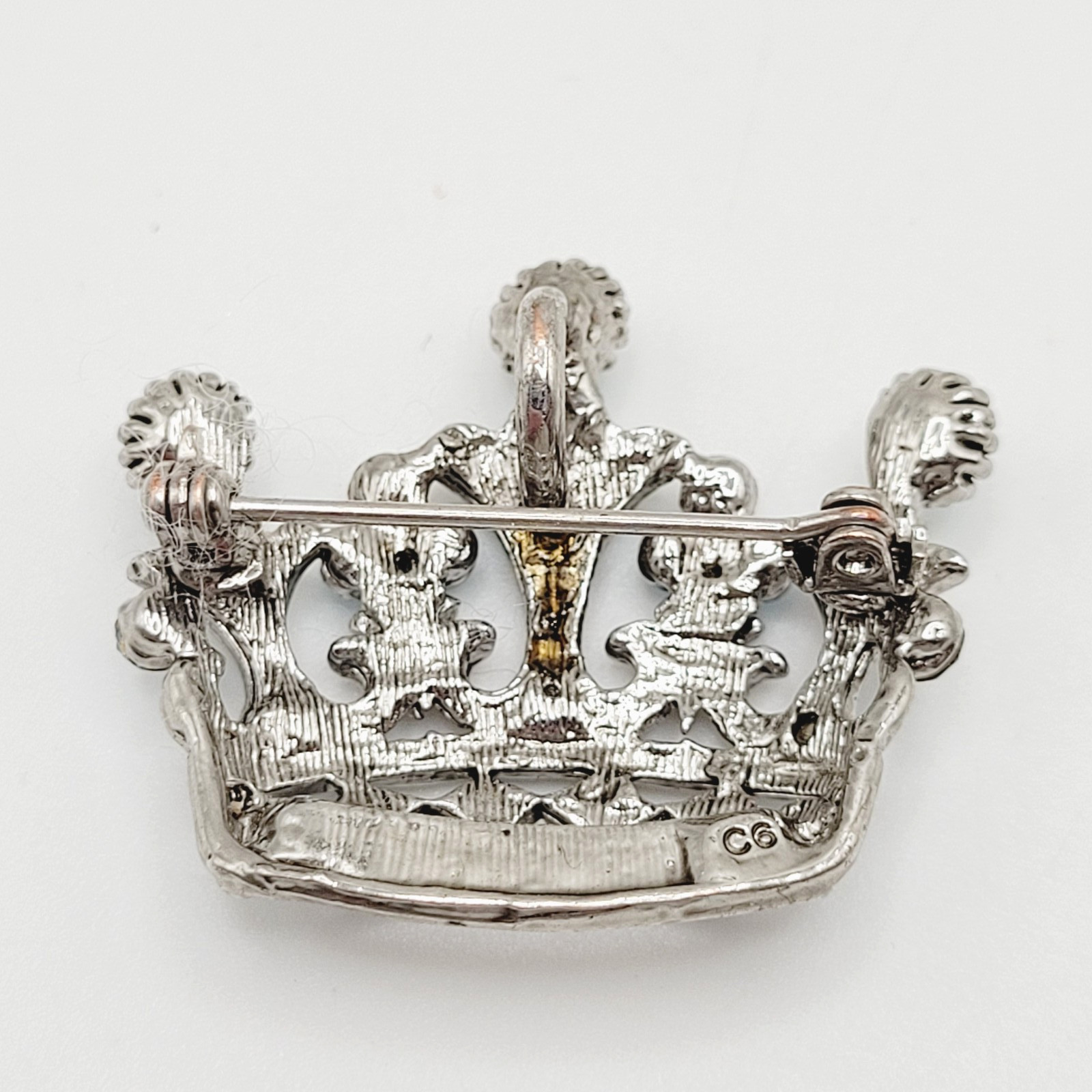 Regal Royal Queen Crown with Light Blue Rhinestone Silver Tone Pendant Brooch