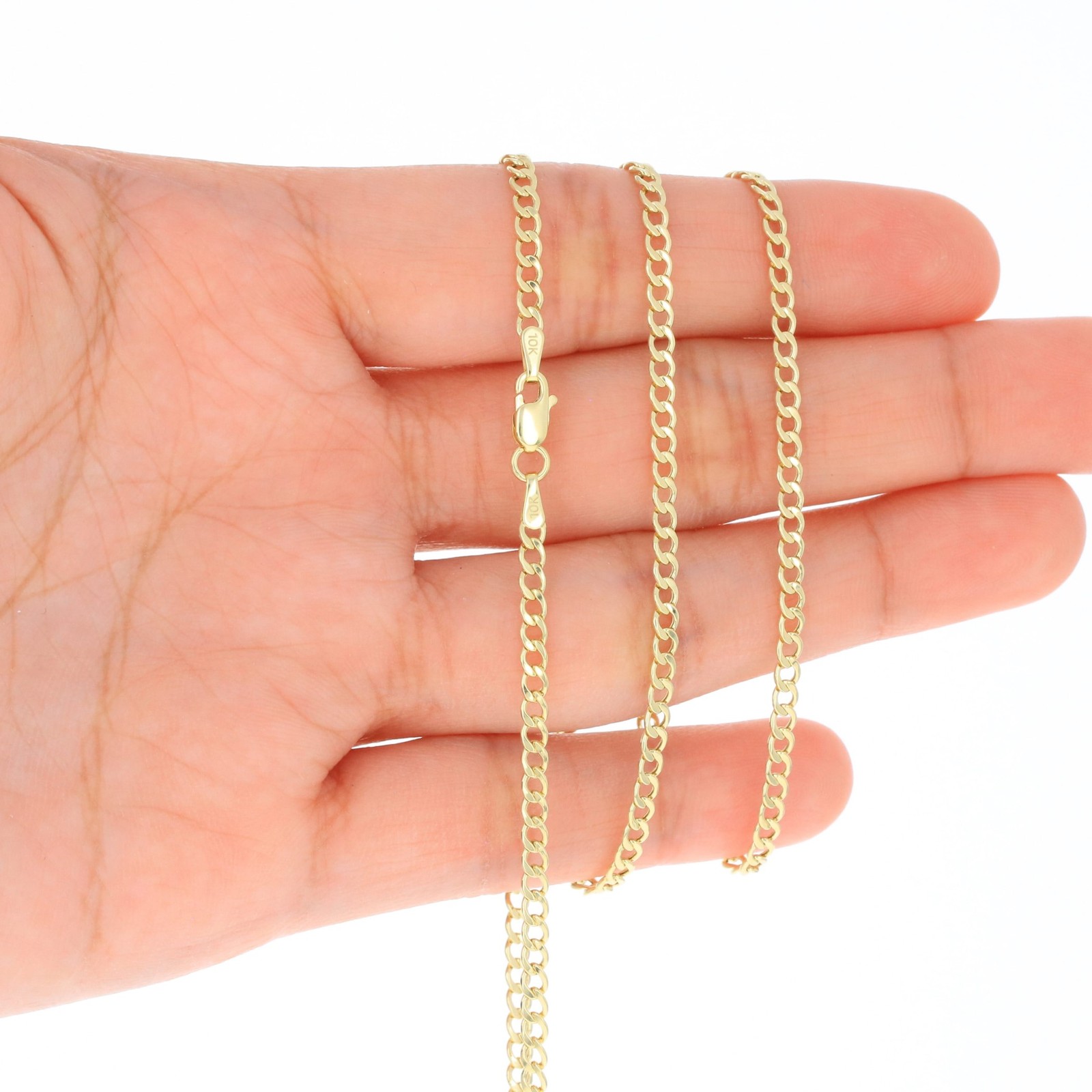 10K Yellow Gold 2.5mm Curb Cuban Link Chain Womens Bracelet or Anklet 7″ 8″ 9″