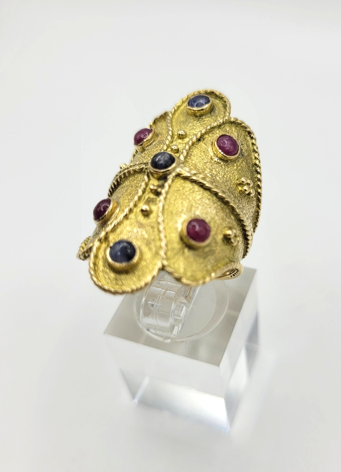 18K Yellow Gold Etruscan Byzantine Ruby & Sapphire Ring