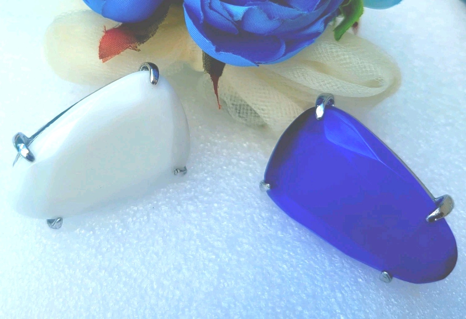 Cobalt & White Silver Chunky Statement Cocktail Ring Size 6 (KS Tela Looking)