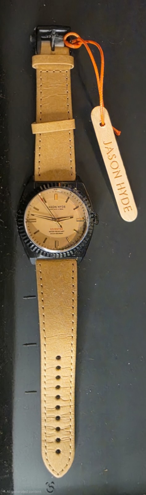Jason Hyde Amber Quartz Water-Resistant Beige Dial Black Case Strap
