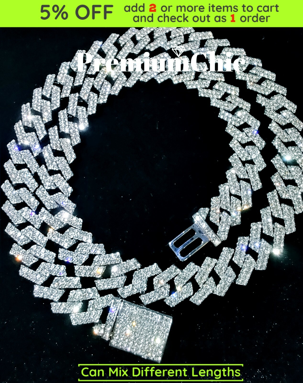 14MM Miami Cuban Prong Link CZ Necklace/Bracelet ICED Men’s Hip Hop Plated Chain