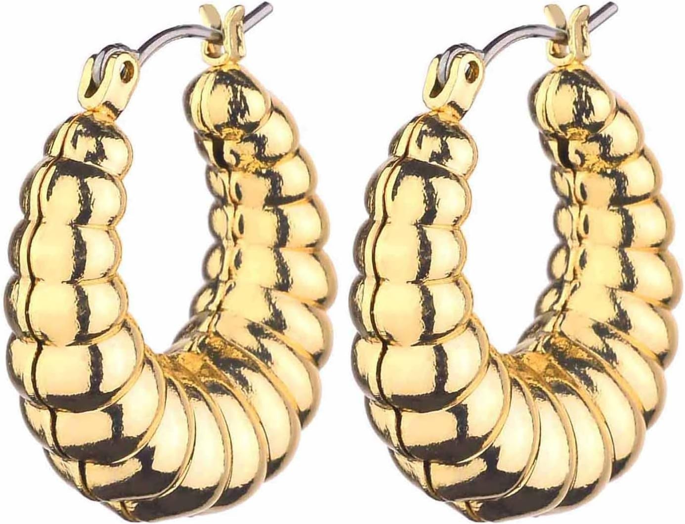Luxurious 14K Gold Plated Chunky Hoop Earrings – 6 Pairs for Every Occasion