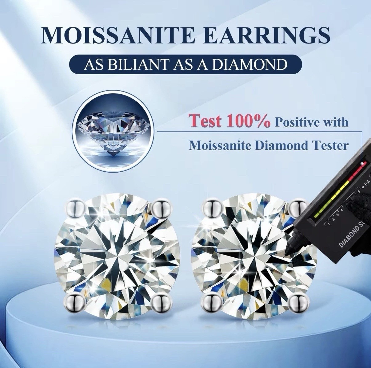 1 Ct Round VVS1 Certified Moissanite Solitaire Stud Earrings 925 Silver D Grade
