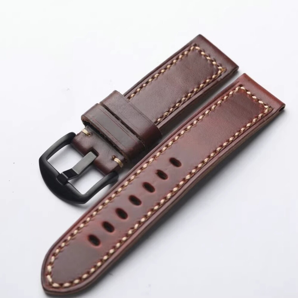 Luxury Oiliness Leather Watch Band Strap Width 18 20 21 22 23 24 25 26mm Option