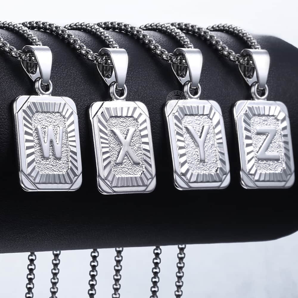 Initial Pendant Necklace 26 Capital Letter Stainless Steel Silver Men Women Gift