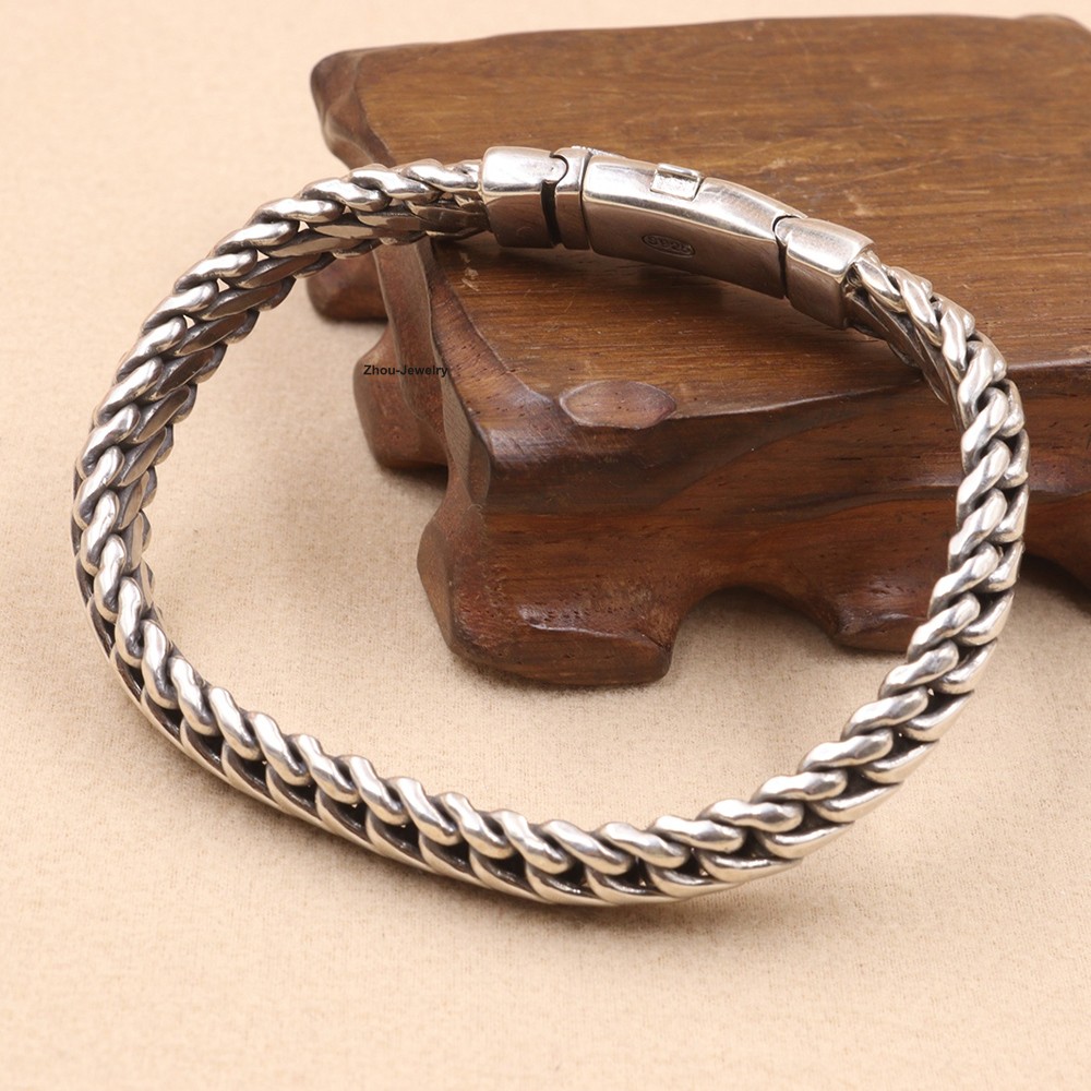 Pure 925 Sterling Silver Bracelet 10mm Curb Link Chain Men’s Bracelet 8.26inch