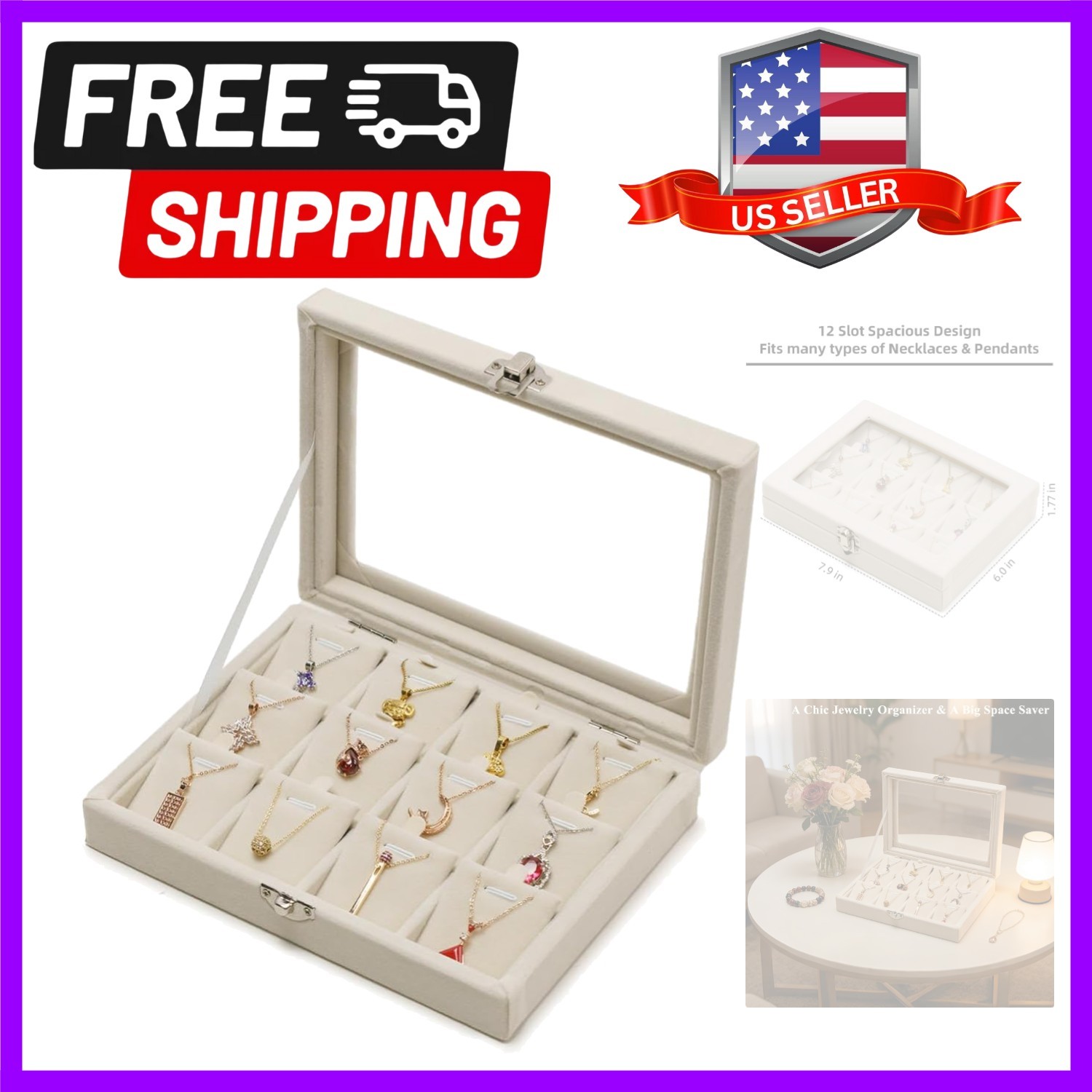 Jewelry Box Necklace Organizer Tray, Beige Necklace Display Case for Storage …