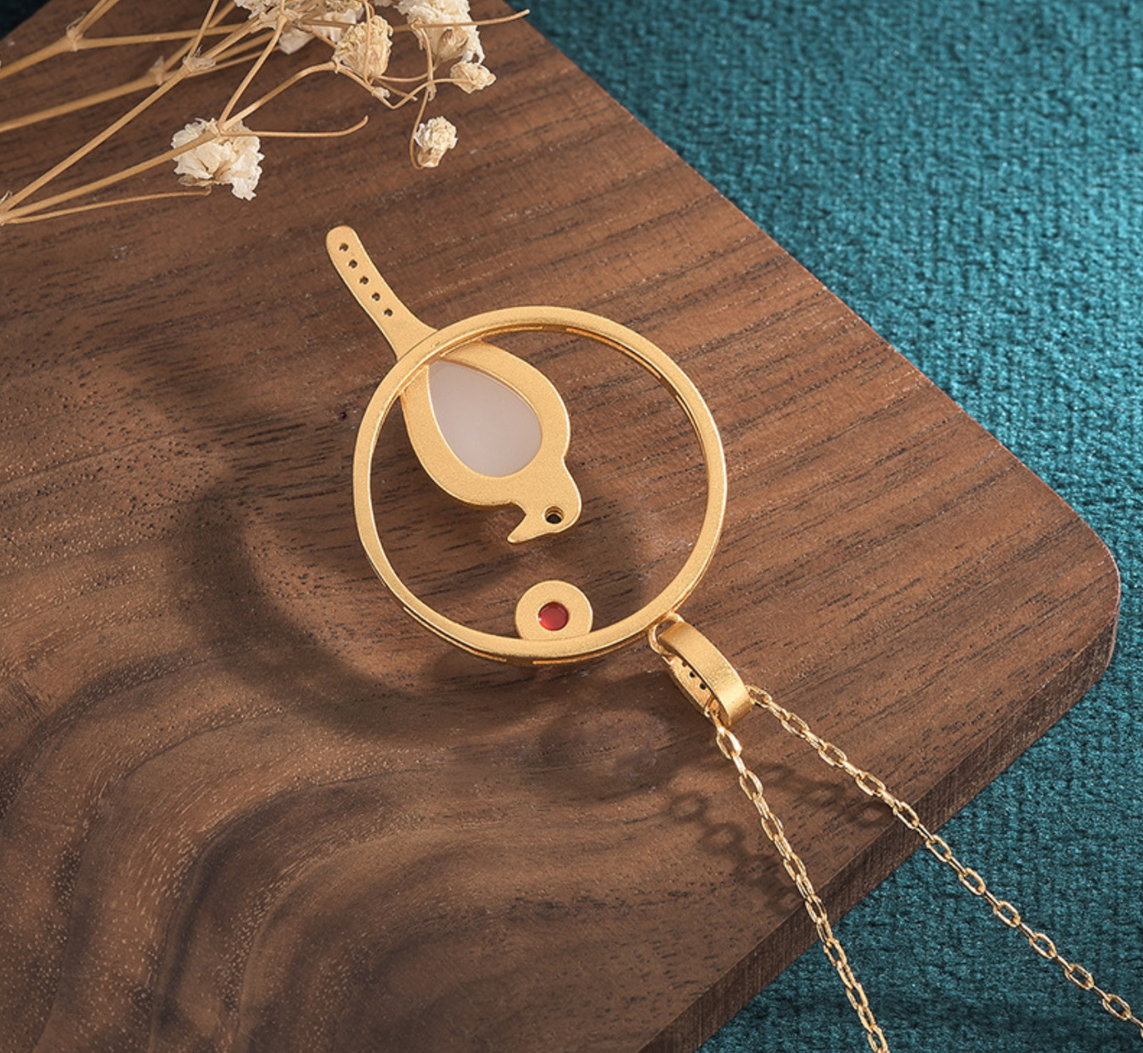 Jade Crystal Pendant Necklace Charm 18K Gold Plated Chain Bird Dainty Gemstone