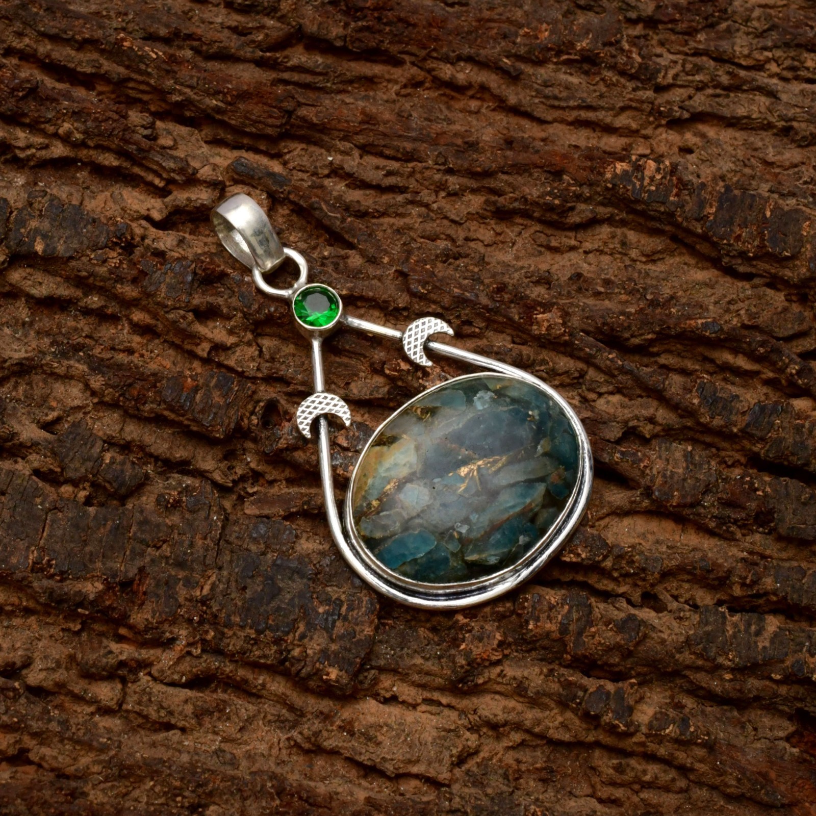 Copper Neon Apatite Gemstone 925 Sterling Silver Jewelry Pendant 1-2″