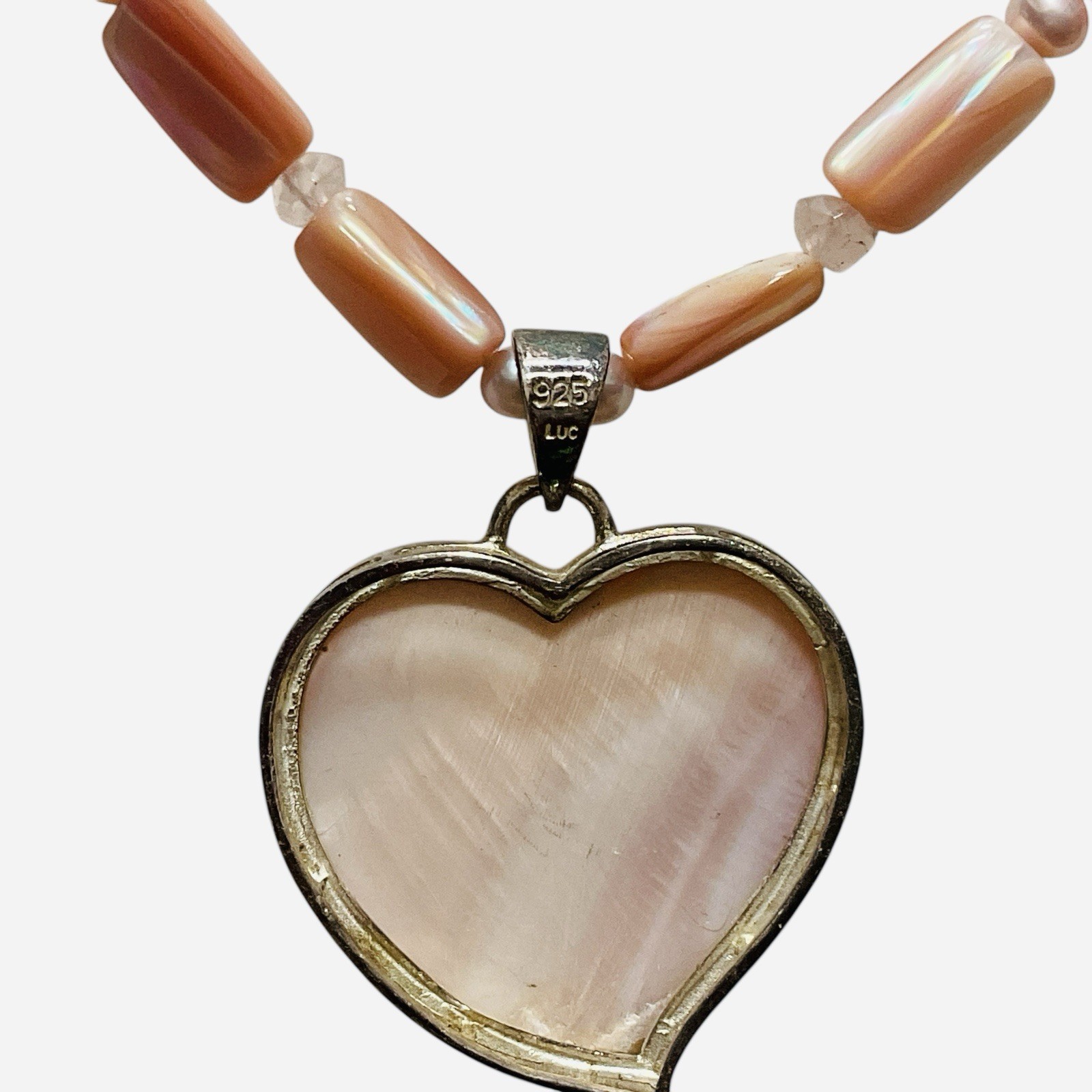 Queen Pink Conch Shell Sterling Silver Heart Necklace Valentine Love Signed LUC