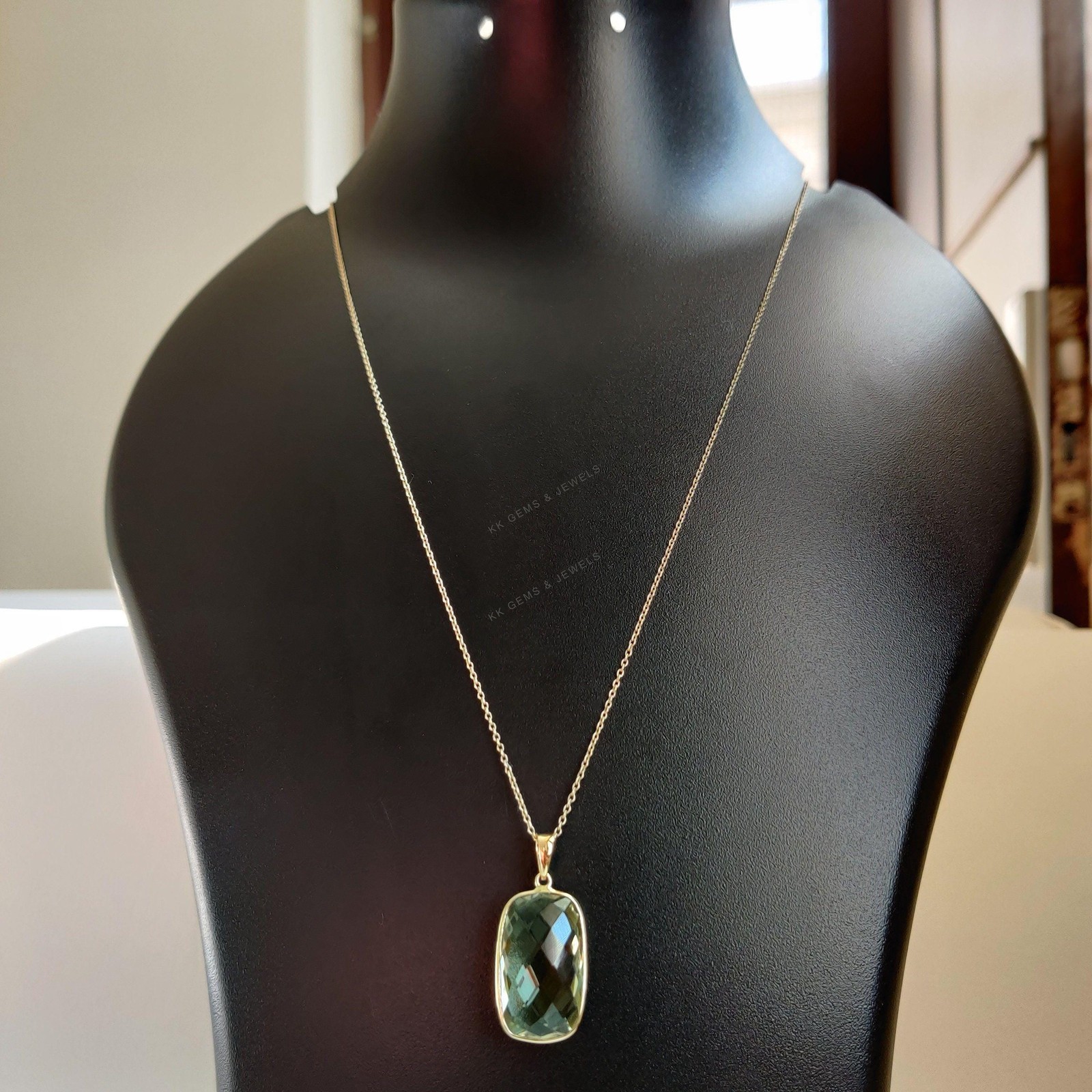 11.70 Ct Natural Green Amethyst Pendant 14K Gold Bezel February Birthstone Gift