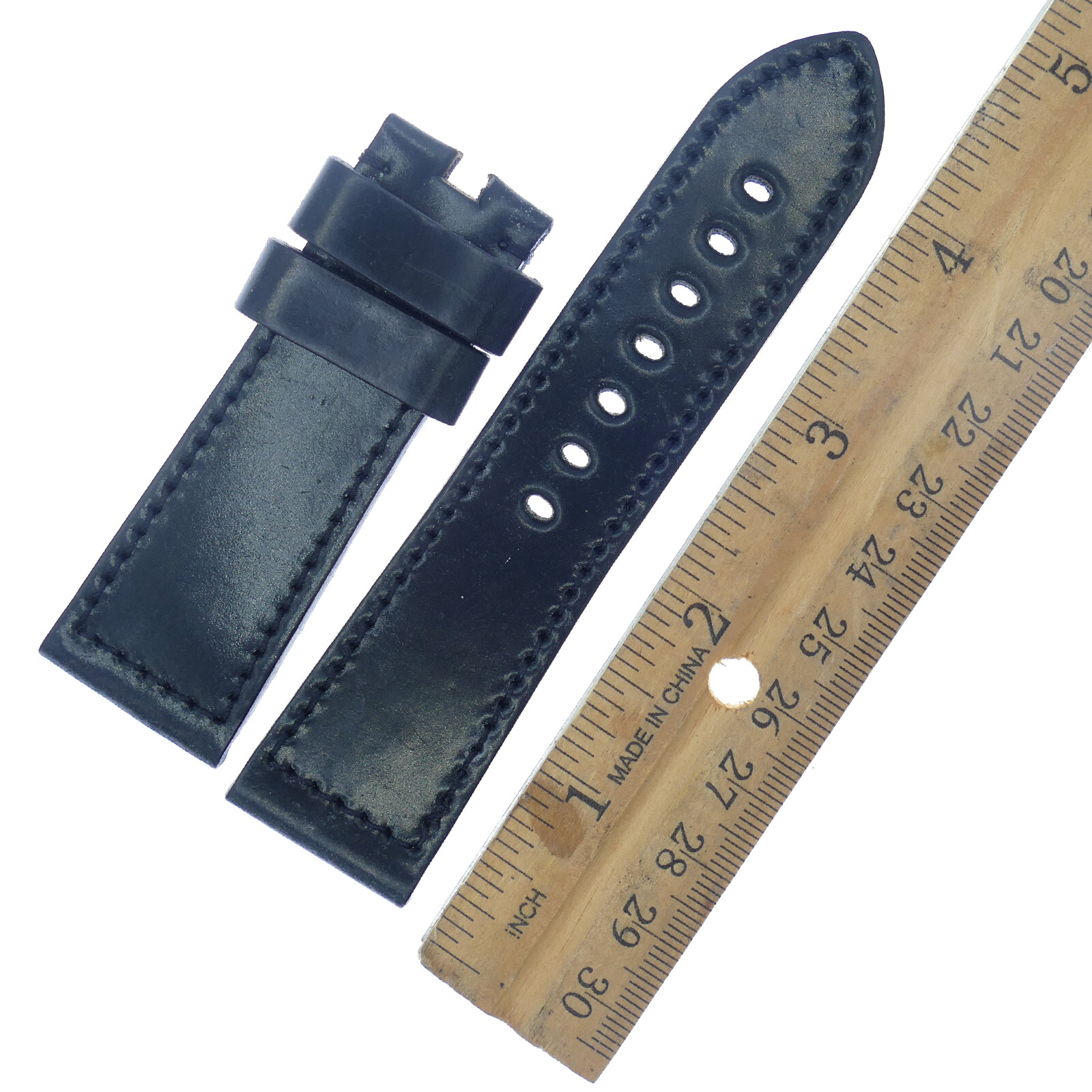 HORWEEN BLACK W/ BLACK STITCHES LEATHER STRAP 24MM WATCH STRAP WITHOUT BUCKLE
