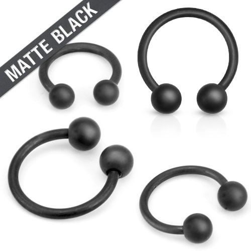 4 Pc 14g 1/2″ and 3/8″ Matte Black Circular Barbell Horseshoe Septum Nipple Ring