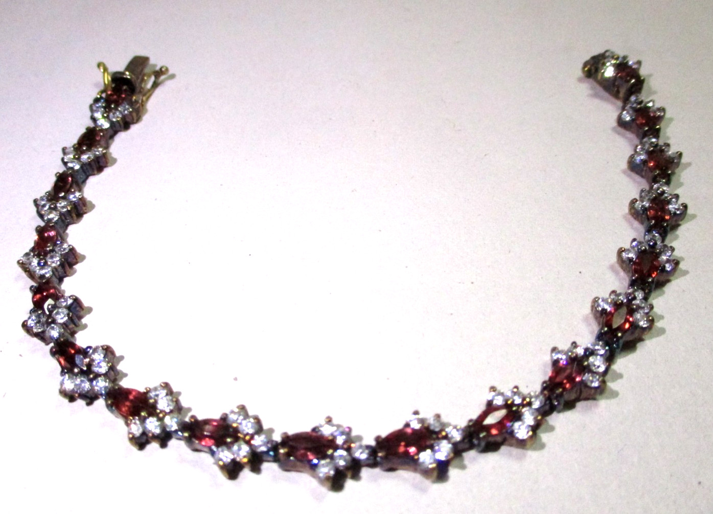 VINTAGE CHRISTIAN LAY 925 STERLING SILVER GARNET CZ TENNIS BRACELET SIGNED CL