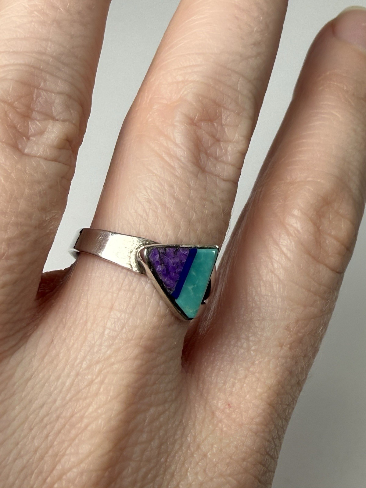 J Henry Navajo Sterling Silver Sugilite Lapis Turquoise Inlay Ring Sz 6.25