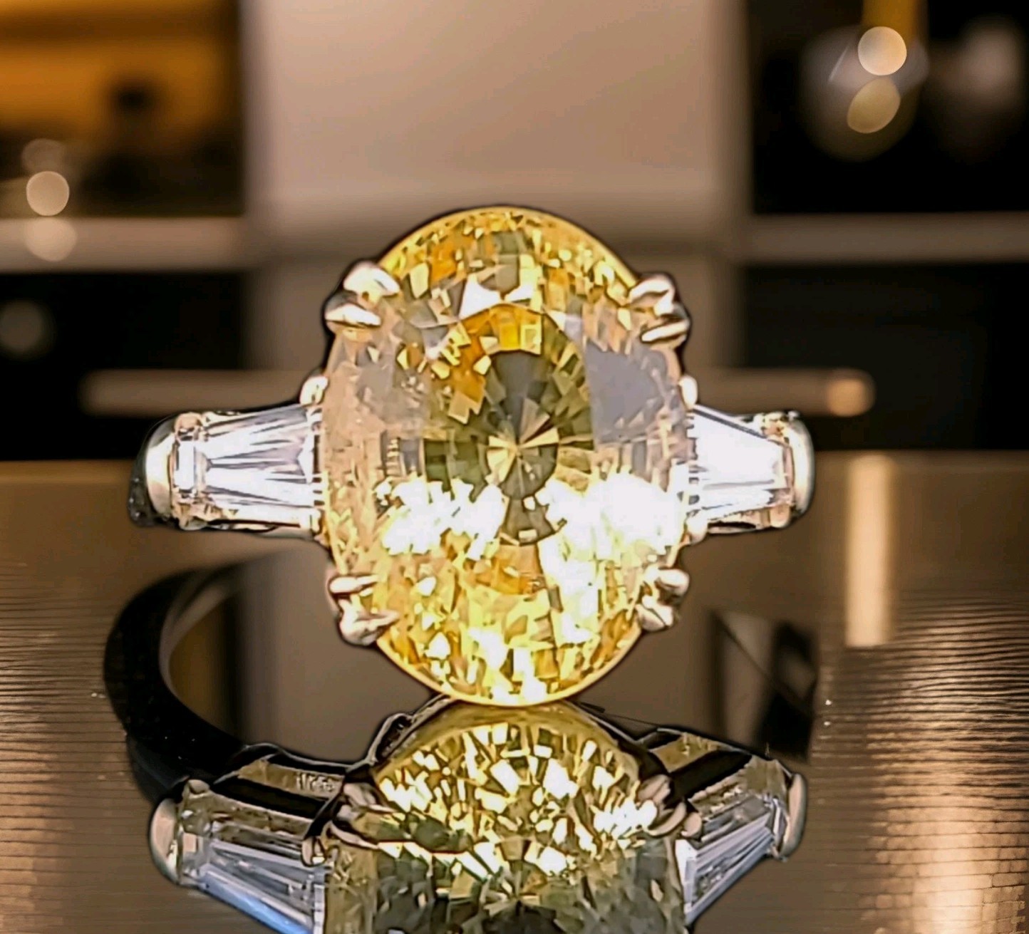 Vintage 14k Yellow gold Engagement ring 11.70ct Natural Oval Yellow Sapphire GIA