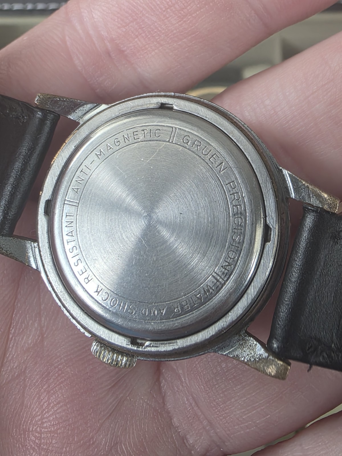 Gruen Precision Vintage Manual Wind Anti-Magnetic Cream Dial Black Leather