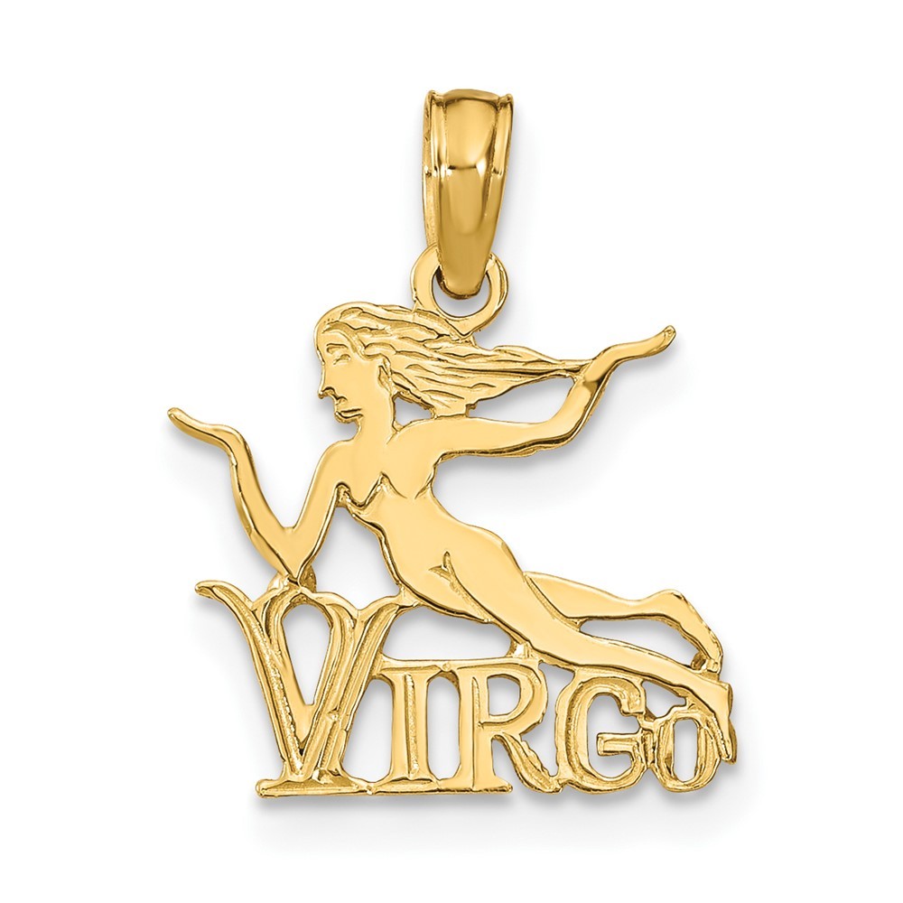 10K Yellow Gold VIRGO Zodiac Fancy Charm Pendant L-17.4mm, W-13.7mm