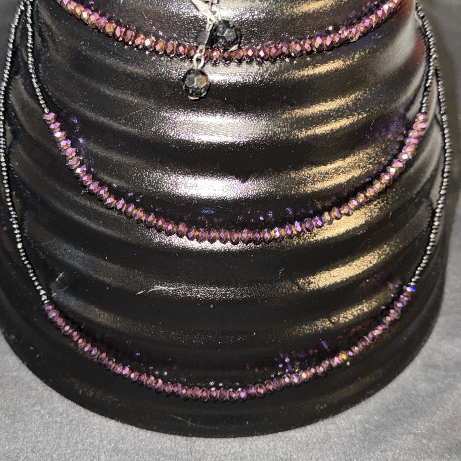 Long Layered Beaded Black And Purple Necklace Bracelet And Earring Set