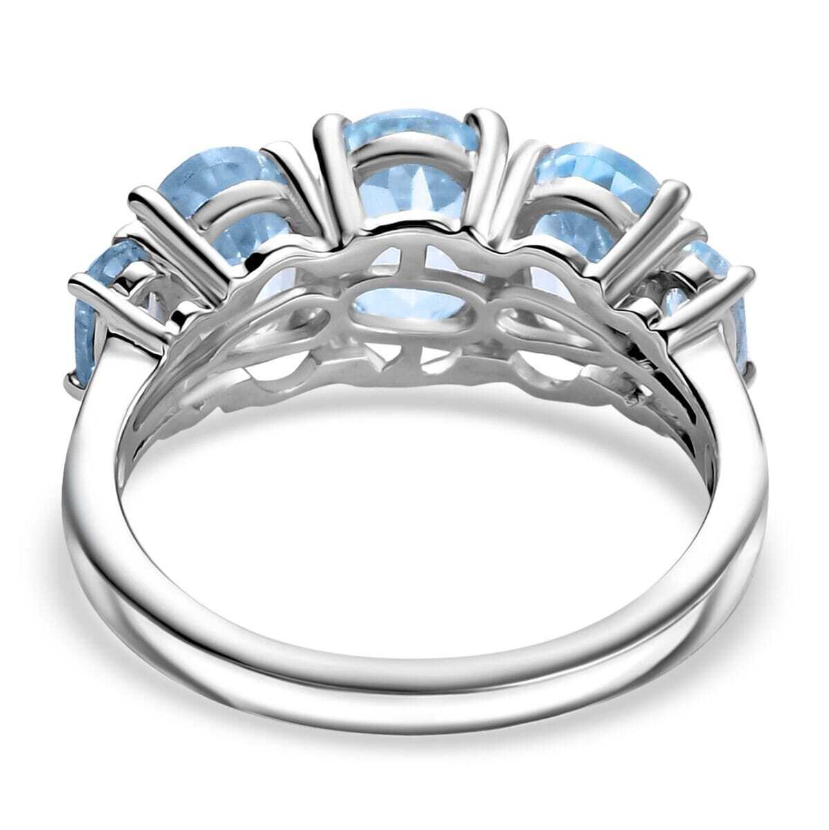 3.85ctw Sky Blue Topaz 5 Stone Ring Platinum Plated Sterling Silver Size 7