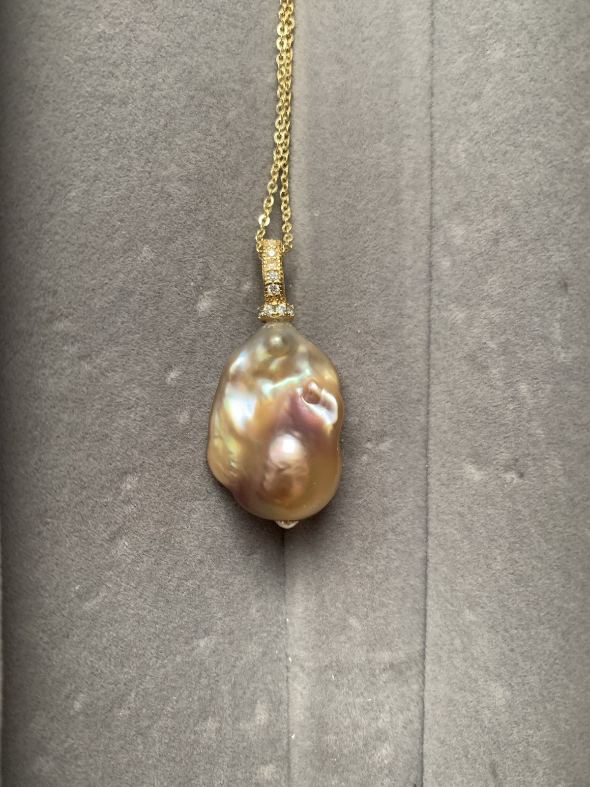 Iridescent Aurora Baroque Pearl Pendant with 14K Gold Plated Adjustable Chain