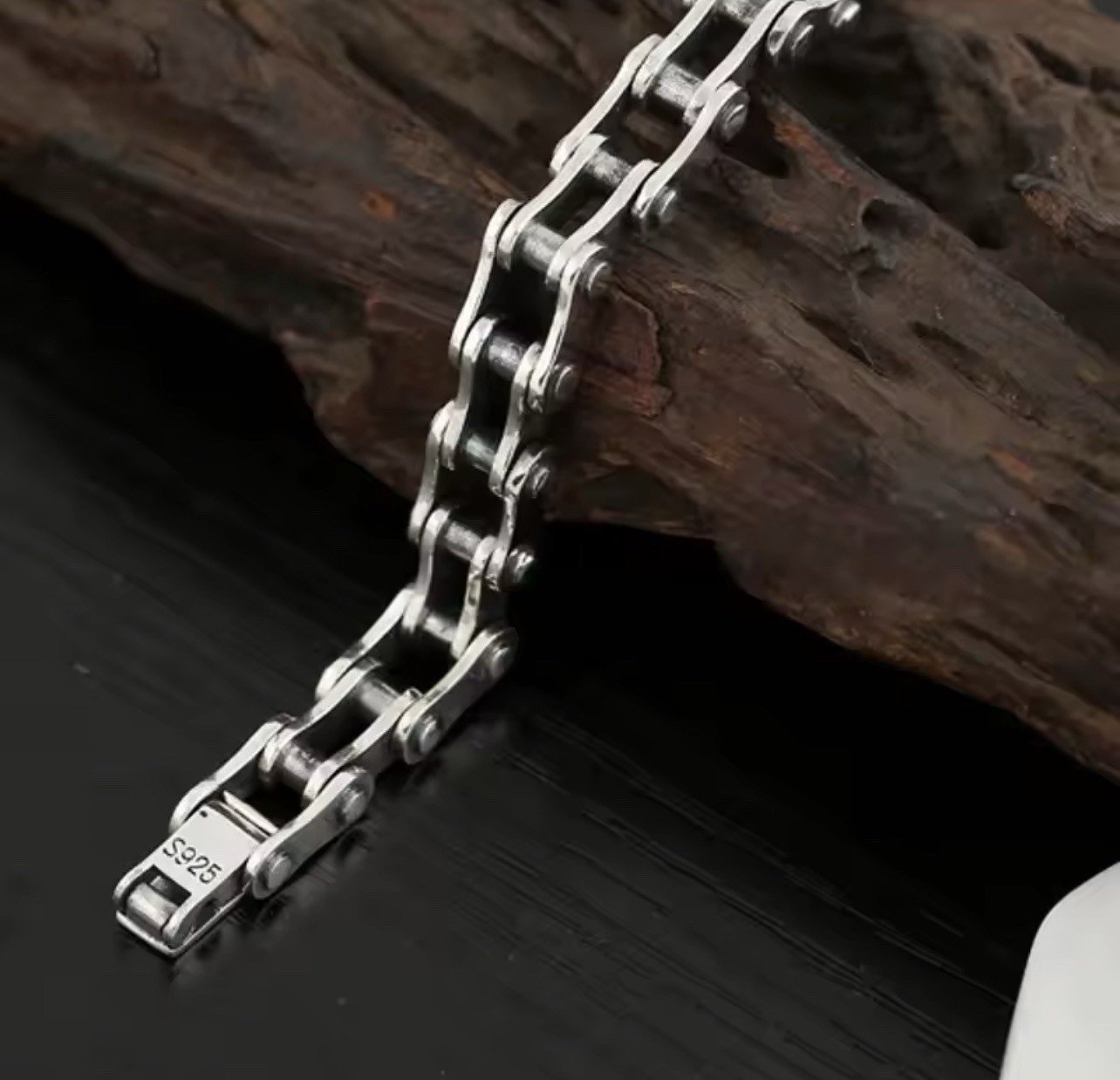 925 Sterling Silver Bracelet for Men Women, Bicycle Chain Style, 10mm/20cm