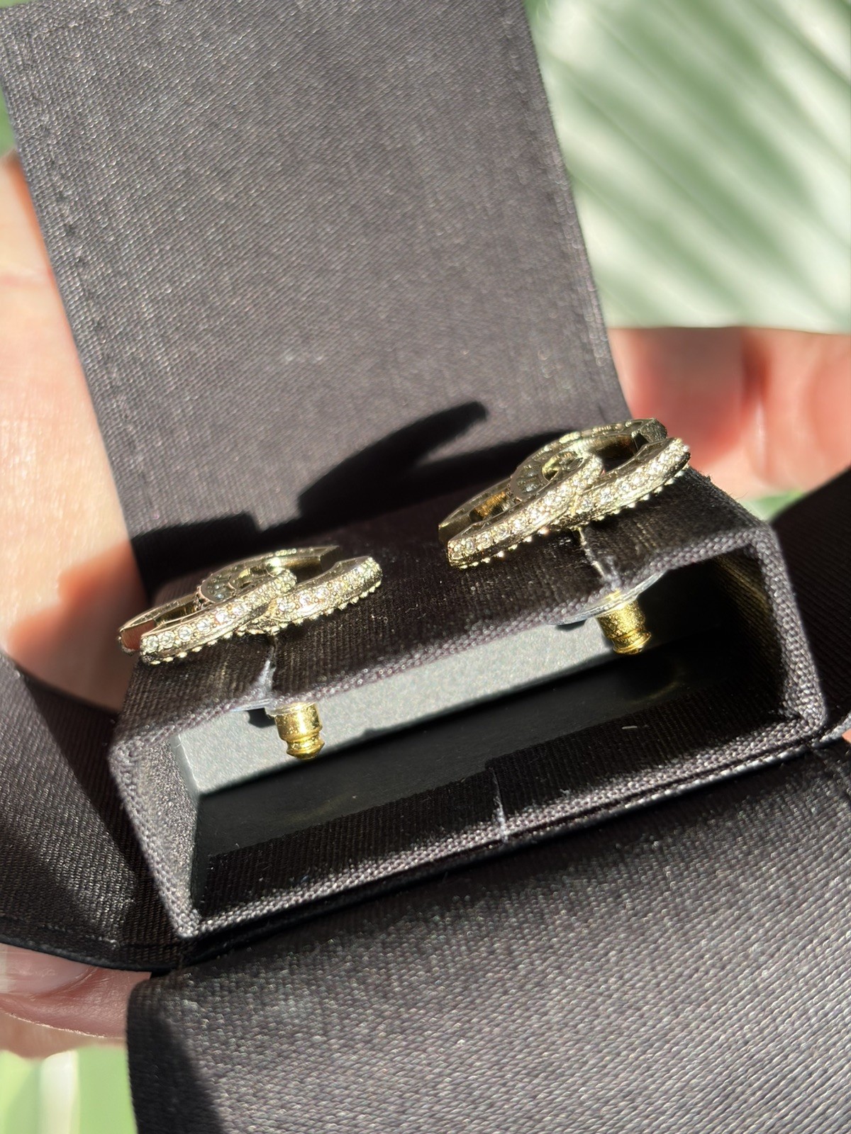 Chanel REV Transparent Crystal CC Logo Classic Statement Stud Earrings New