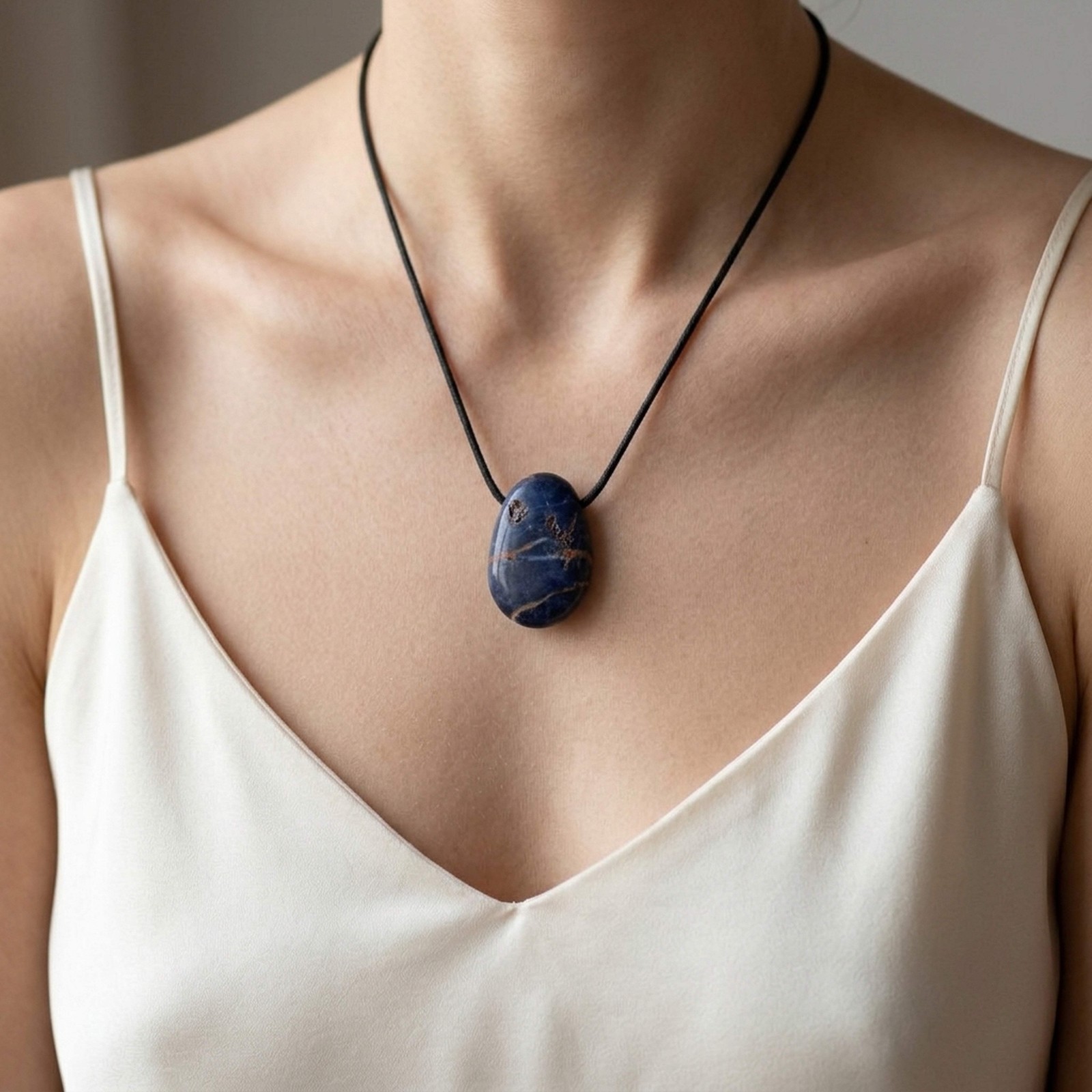 Sapphire Blue, B Quality Drop Pendant with Cotton Band Drilled | Gemstone