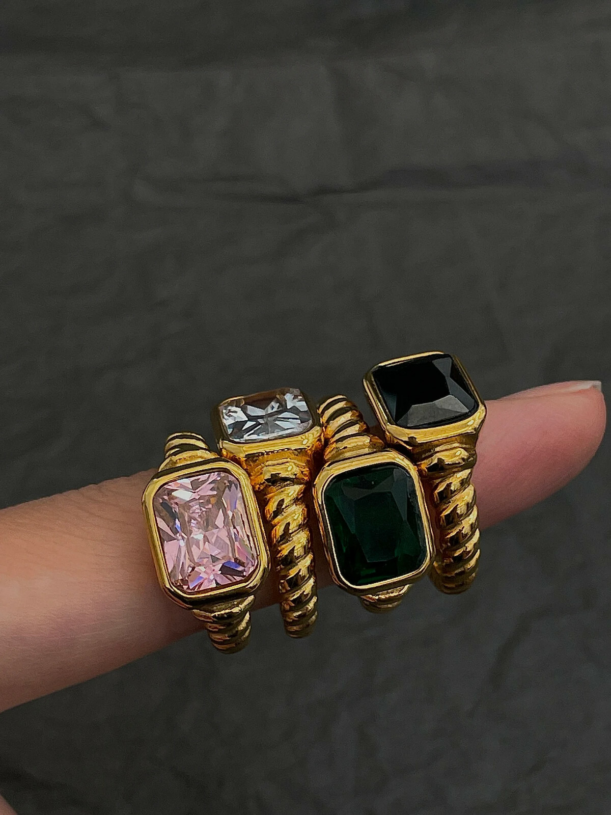 Women’s Gold Plated Ring Chunky Gold Gemstone Ring Colorful CZ Ring Gold Rings