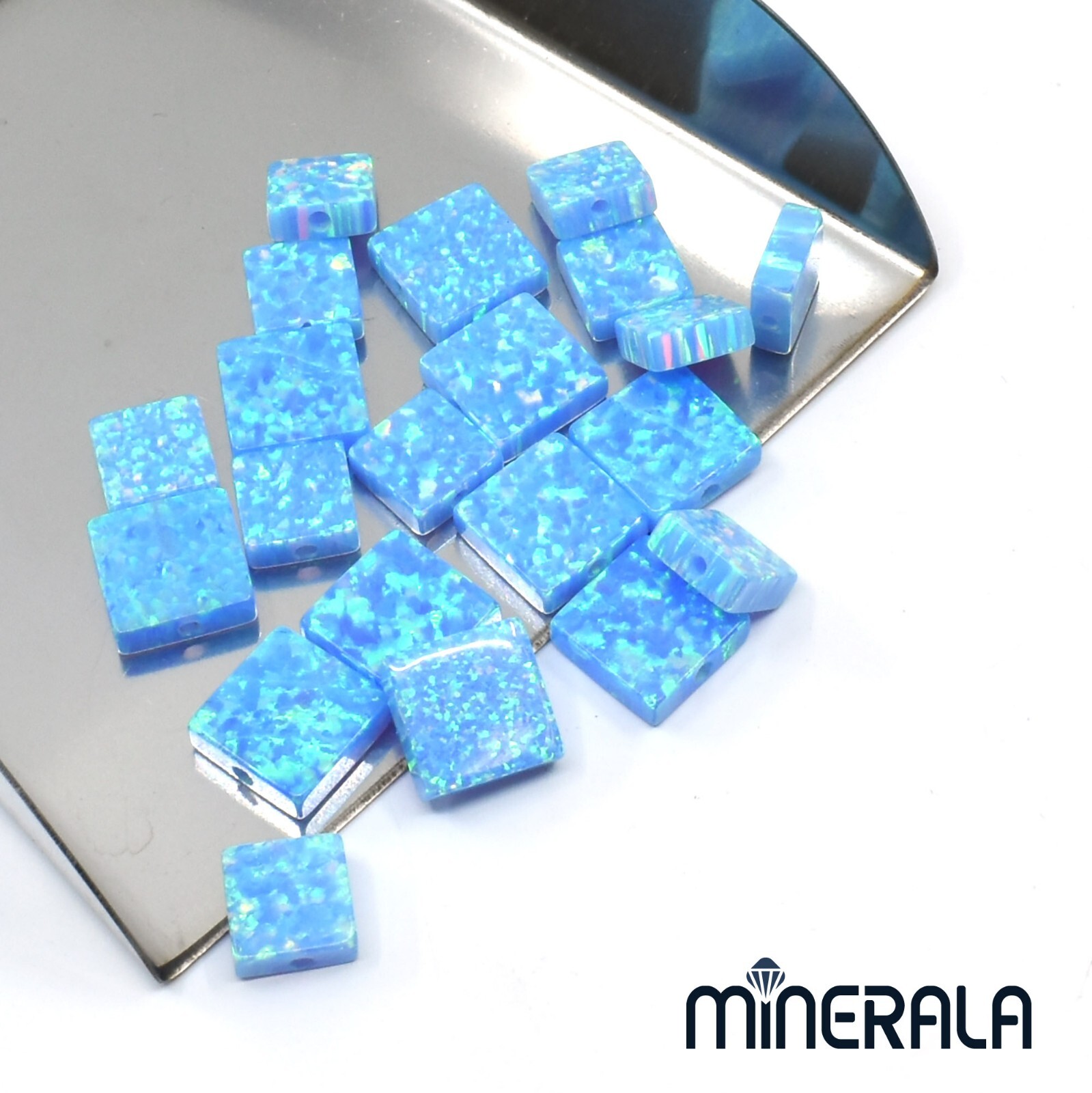 SKY BLUE SYNTHETIC LAB CREATED OPAL GEMSTONE SQUARE SHAPE BEADS 8mm 10mm WP027F0