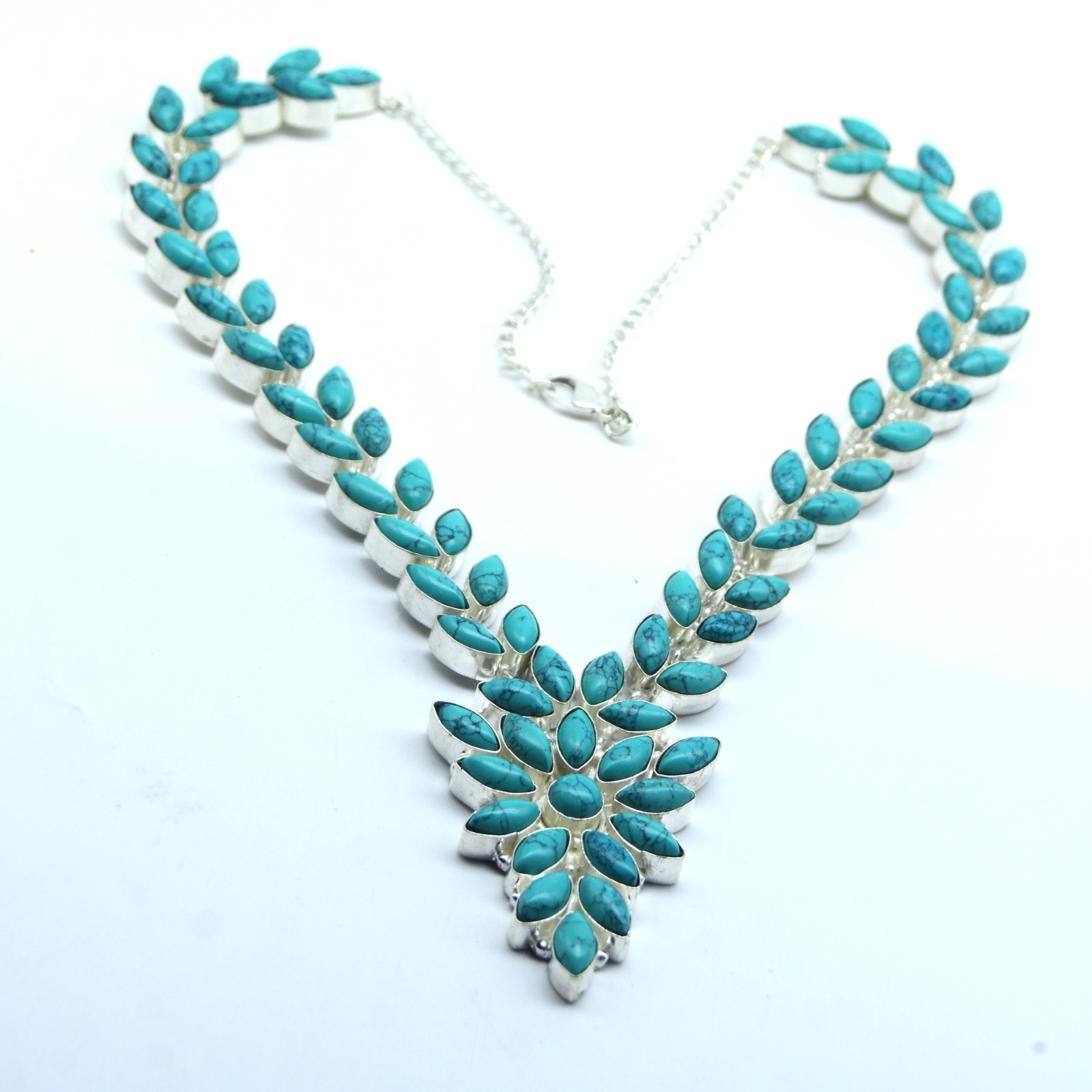 925 Sterling Silver Turquoise Gemstone Handmade Jewelry Necklace Size-18″