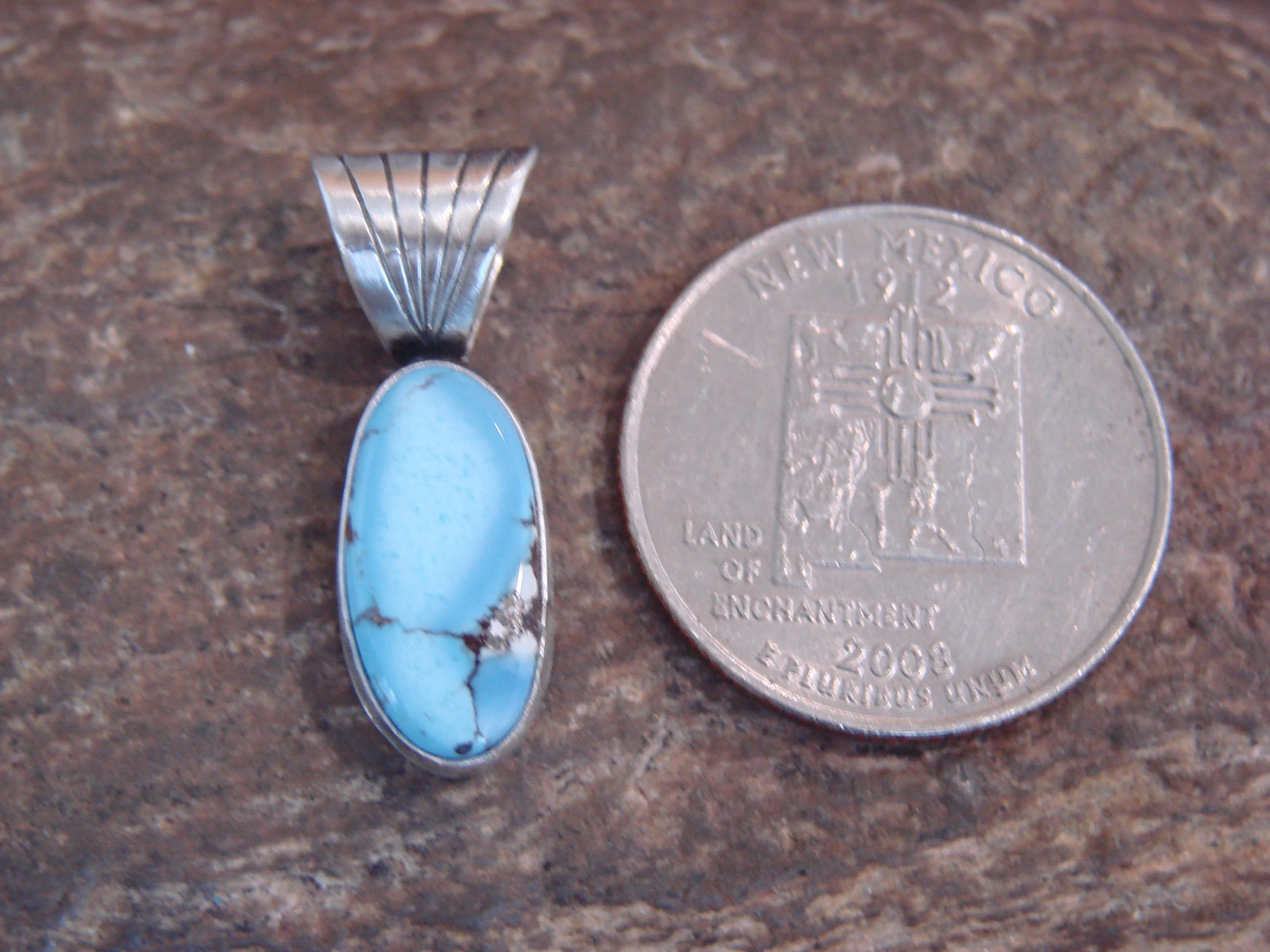 Native American Sterling Silver & Kingman Turquoise Pendant by Yellowhair
