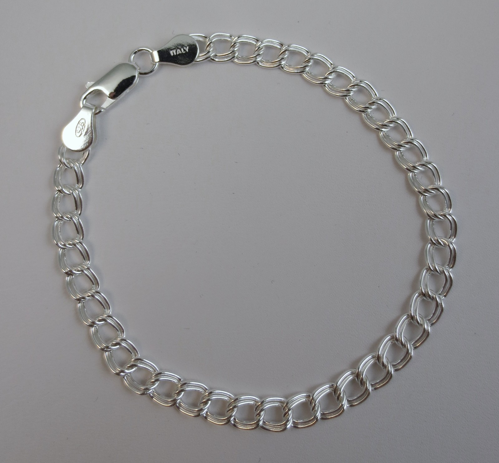 6,7, 7 3/4, and 8 inch Sterling Silver 5mm Charm Link Bracelet. Pure 925 Italian
