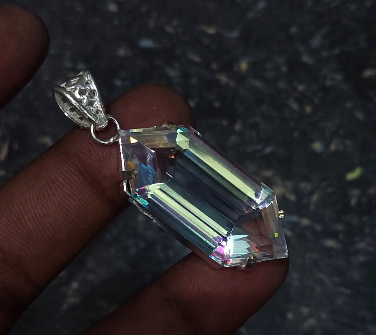EGL 58.20 Ct+ Natural Mystic Topaz Fancy Cut 925 Solid Silver Pendant Gemstone