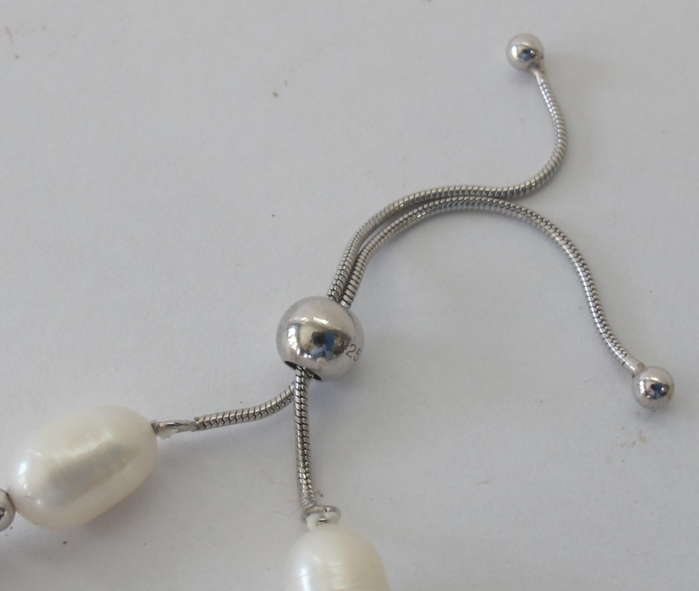 Lovely BAROQUE Pearl Bead & STERLING 925 Silver Adjustable Slider BRACELET C7
