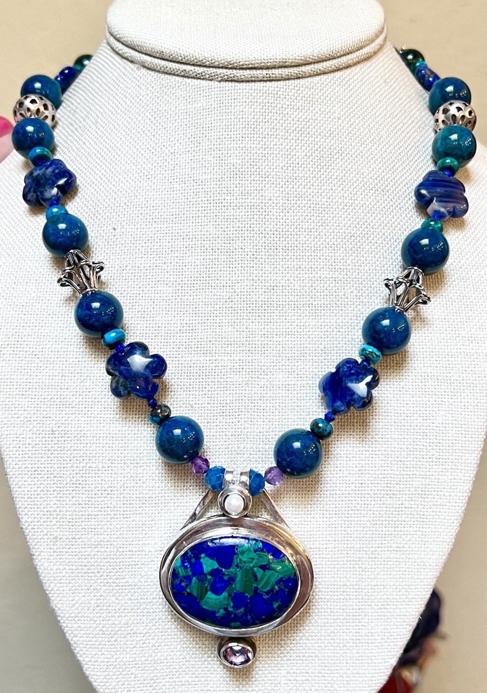 GORGEOUS Artisan Sterling Silver Azurite, Chrysocolla, Lapis, Etc. Necklace