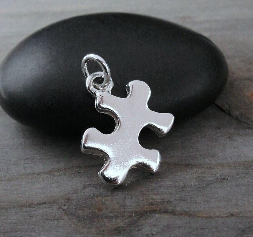 Silver Puzzle Piece Charm – Jigsaw Puzzle Charm – Autism Awareness Charm Pendant