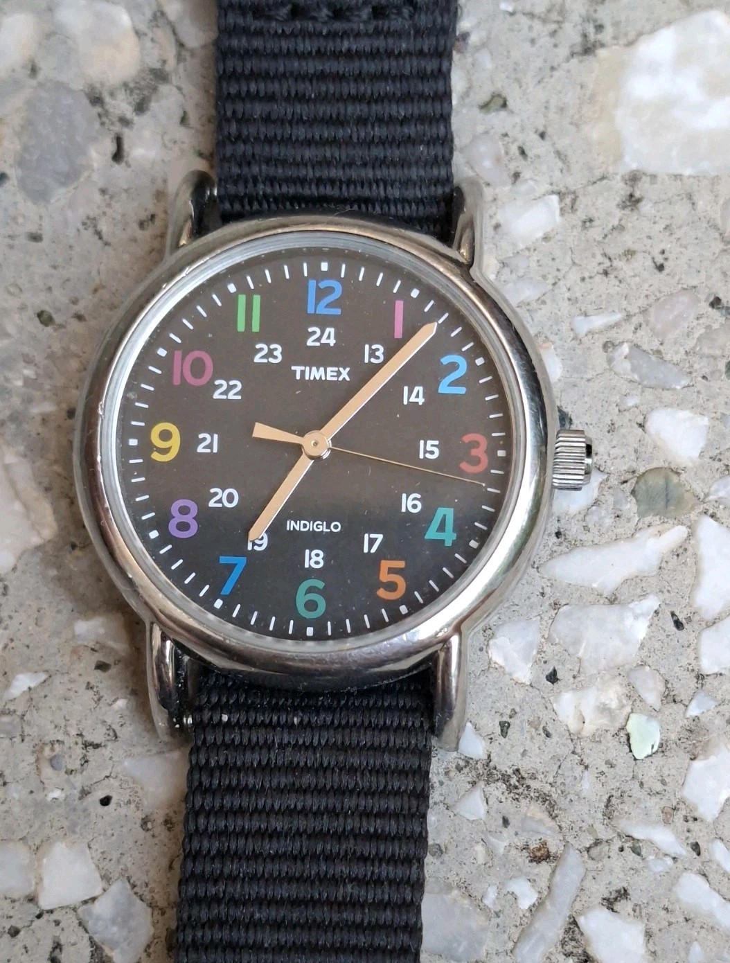 Timex Indiglo Rainbow Numbers Quartz Watch 30M WR Black NATO Strap New Battery