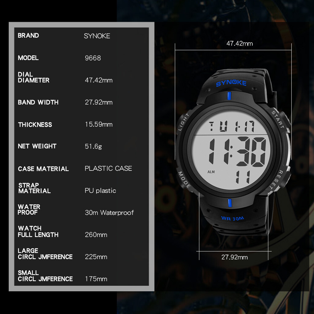 Mens Waterproof Digital Sports Watch LED Screen Large Face Military Watches Gift