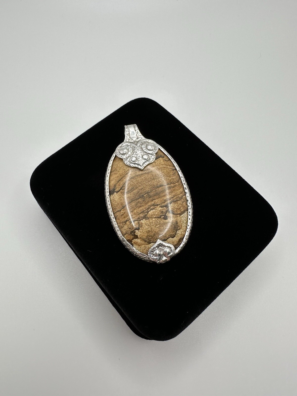 Vintage Sterling Silver BJ Picture Jasper Large Necklace Pendant 6.6cm JB20